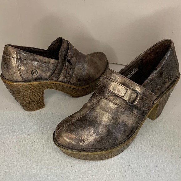 Born Haddon Metallic Bronze Distressed Leather Heeled  Clogs Womens Size 9 - Picture 13 of 13